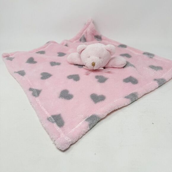 Baby Gear Pink Gray Heart Bear Baby Girls Security Blanket Lovey Print Blanket - Picture 7 of 9